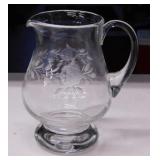 Vintage etched rose glass pitcher w/ polished