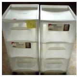 Two 3 drawer Homz storage bin units on rollers