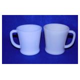 2 vintage Fire-King D handle milk glass mugs -