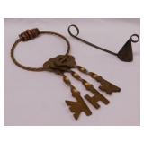 Primitive brass candle snuffer, 7" long - Brass