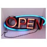 Lighted flashing OPEN store window sign, works,