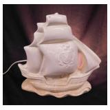 Vintage ceramic sailing ship TV lamp