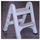 Folding 2 step plastic step stool, 300 lb.