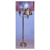Mid Century brass bridge floor lamp w/ brass shade