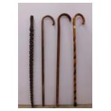 3 wooden canes - Carved wood walking stick, 35" -
