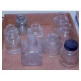 9 vintage glass ink wells - 5 vintage milk glass
