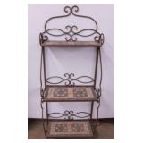 Vintage wrought iron & tile folding bakers rack,