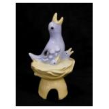 Vintage ceramic blue pie bird on nest w/ baby