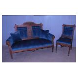 Lovely antique carved walnut settee love seat w/