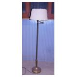Mid Century brass bridge floor lamp, fabric shade