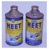 2 vintage HEET cone top cans - Mobil gas line