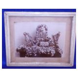 Antique funeral photo of casket covered w/ flowers