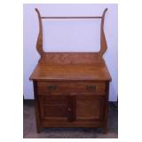 Antique oak washstand w/ towel bar,