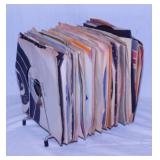 Vintage 45 rpm records in stand