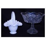 Fenton hobnail milk glass basket, 5.5" tall -