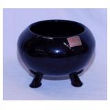 Vintage Viking black glass 3-toed rose bowl vase,