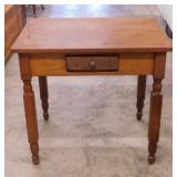 Primitive oak kitchen work table w/ single drawer,