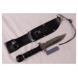 Hunting survival knife in sheath w/ compass handle