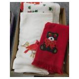 Cardinal & 2 Poinsettia Christmas Kitchen Towels