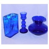 Mid Century blue glass vases: Blenko? block with