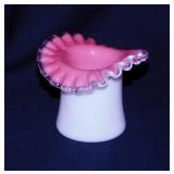Vintage Fenton glass cased pink crest top hat