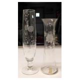 2 etched glass bud vases - Etched glass jelly