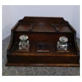 Antique wooden stationary letter box w/ 2 glass