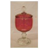 Vintage cranberry glass apothecary candy jar w/