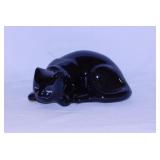 Vintage ceramic sleeping black cat figurine,