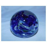 Hand blown glass paperweight, 2.5" diameter