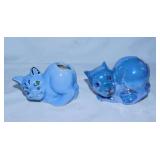 2 vintage ceramic cat cactus planters, 2.5" tall,