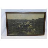 Vintage sheep lamb print, framed, 15" x 9.5"
