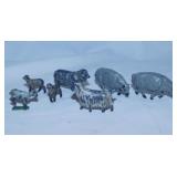 6 vintage toy lead sheep lamb figurines & one