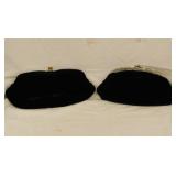 2 vintage velvet clutch purses w/ metal hardware,