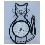 Acurite metal cat clock, 13" tall - Hanging