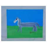 Two 1995 folk art animal oil paintings by