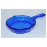 Vintage cobalt glass cast iron style skillet,