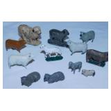 12 tiny lead sheep lamb figurines, tallest is