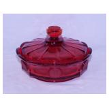 Ruby red cadmium coin glass covered candy dish,