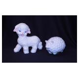 2 vintage ceramic lamb sheep banks,