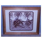 1980 Ka Pahu woodblock art by Hawaiian artist