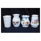 4 antique porcelain hair brush vases -