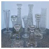 3 footed bud vases - 2 cut glass bud vases - 4