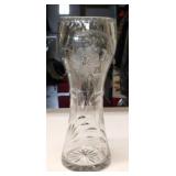 Antique wheel cut crystal corset vase, 12" tall