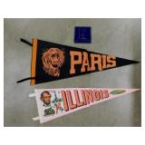 2 vintage felt pennants: Paris Illinois &