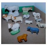 11 vintage sheep, lamb & ram figurines, tallest