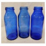 3 vintage cobalt glass Bromo Seltzer Emerson drug