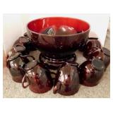 Monarch Royal Ruby Red punch bowl w/ stand & 24