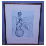 Breadfruit botanical drawing pencil signed by the
