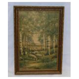 Vintage sheep lamb print, framed, 9.5" x 13.5" -